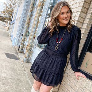 NWT Black Swiss Dot Smock Dress Holiday Party Dress